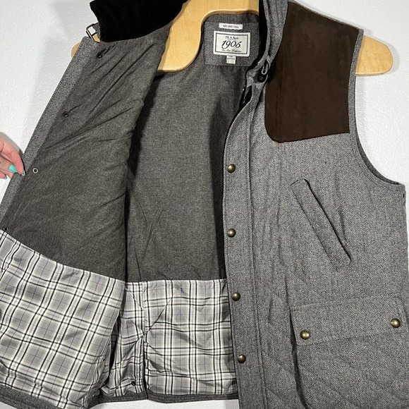 Jos A Bank Quilted Vest Herringbone Wool Blend Collar Buckle Men 1X Big & Tall - Picture 3 of 10